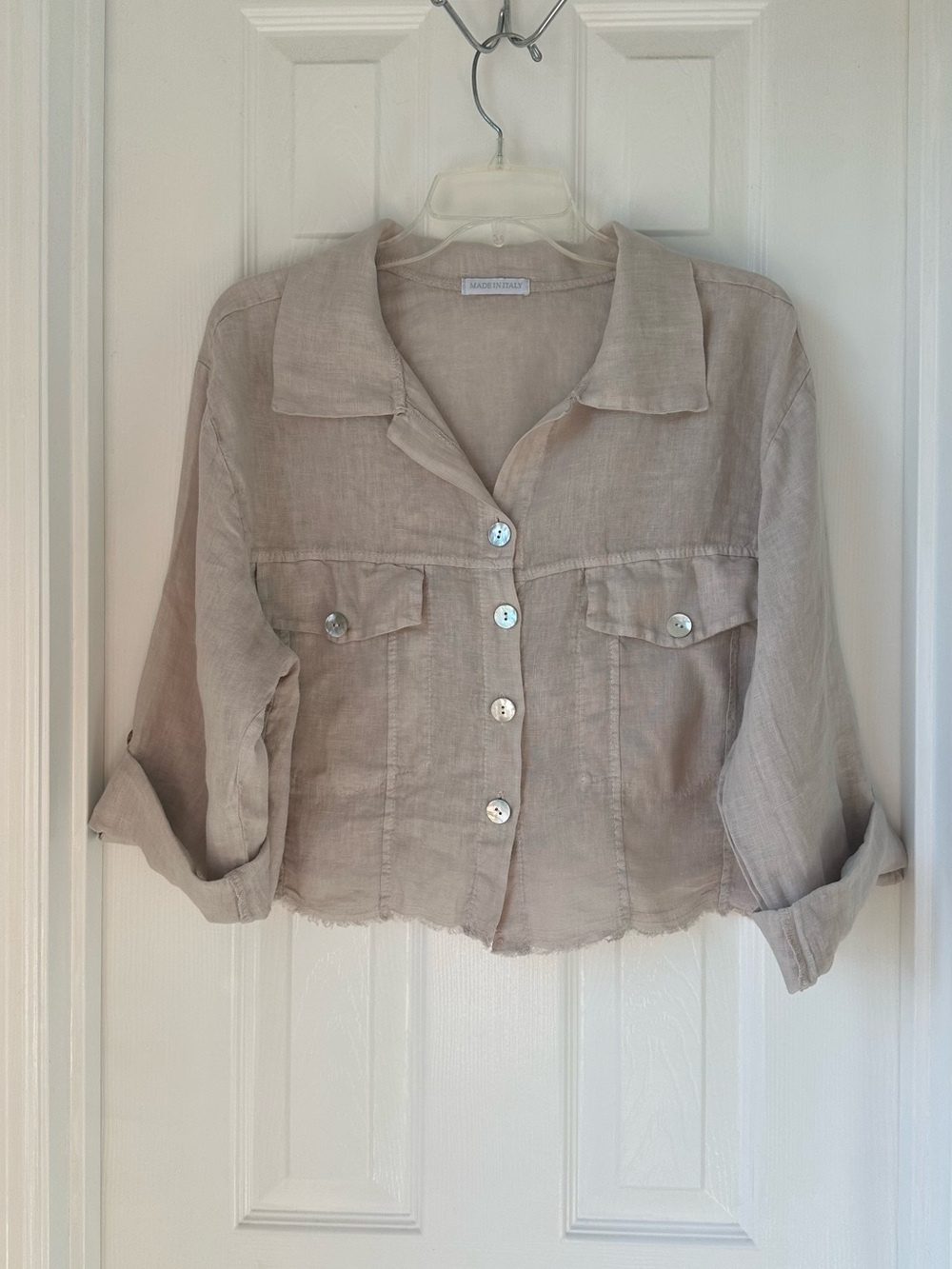 Made in Italy Beige Linen Button-Front Women's Top